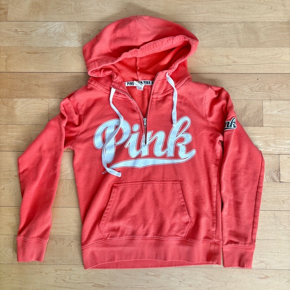 PINK Victoria's Secret Tops - PINK Victoria’s Secret orange medium 3/4 zip hoodie sweatshirt